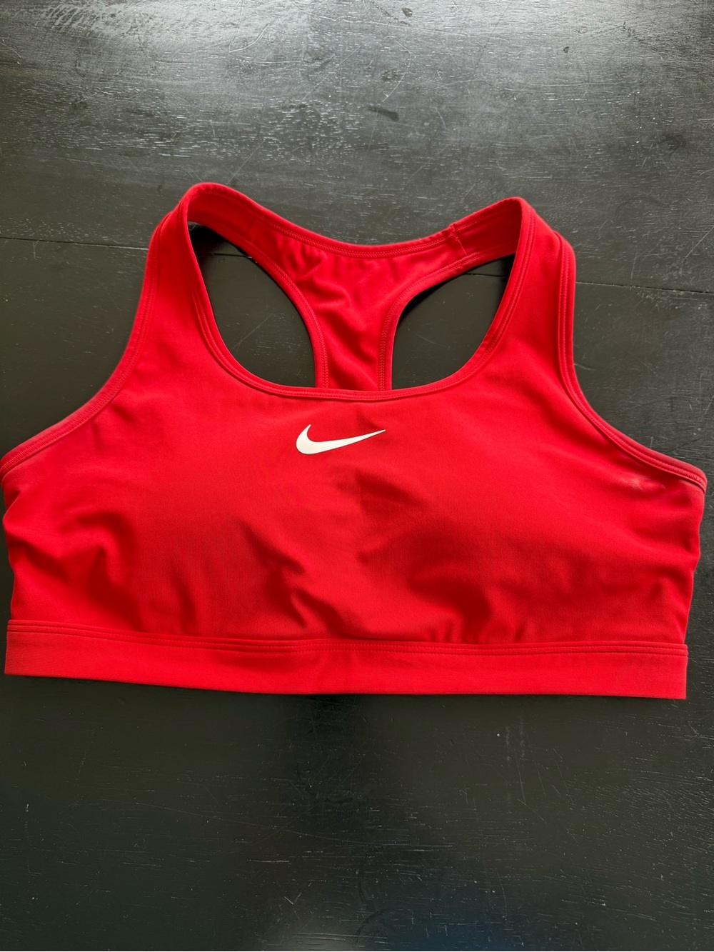 Nike Red Racerback Medium-Impact Sports Bra with White Swoosh